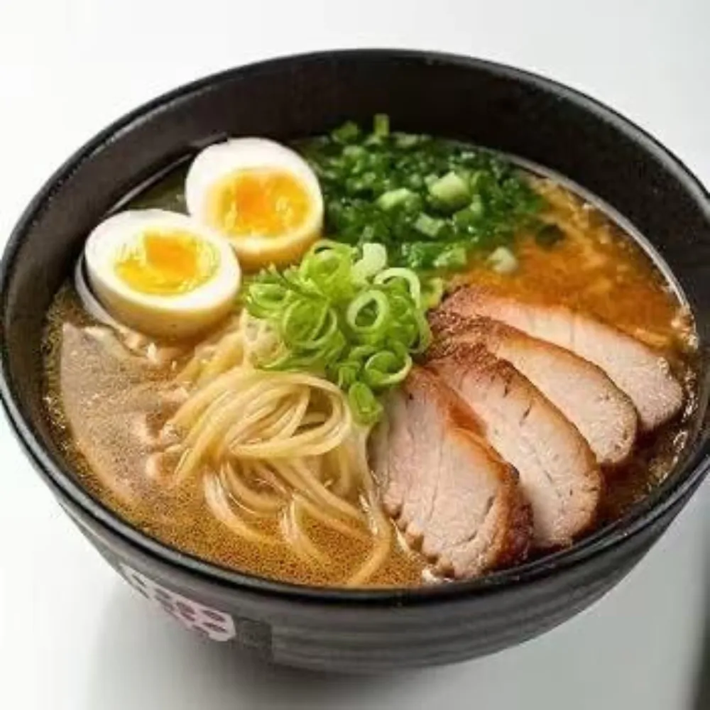 Japanese ramen with chashu pork and soft boiled eggs at New Tokyo Sushi, a Sushi Restaurant in Jamaica